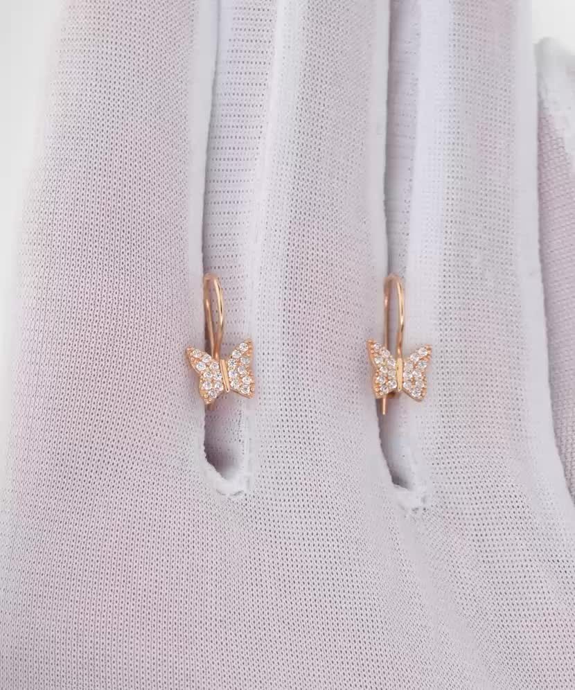 Auksiniai auskarai su cirkoniais "Drugelis"