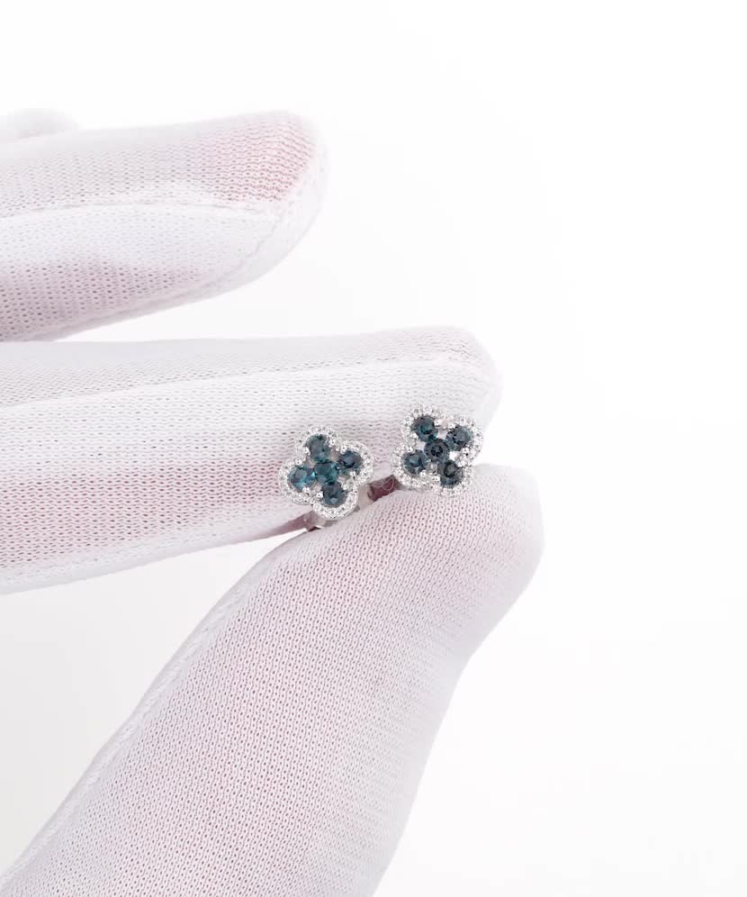 Balto aukso auskarai su deimantais ir London topazu