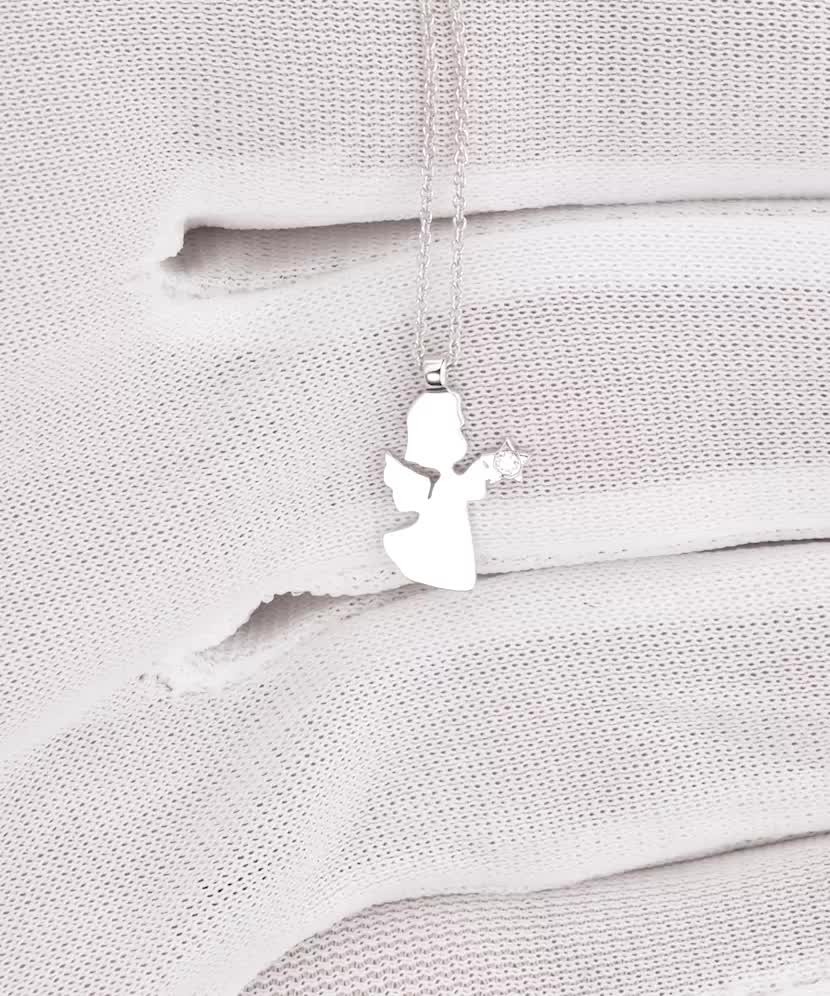 Balto aukso Grandinėlė Su deimantiniu Pakabuku "Angelas"