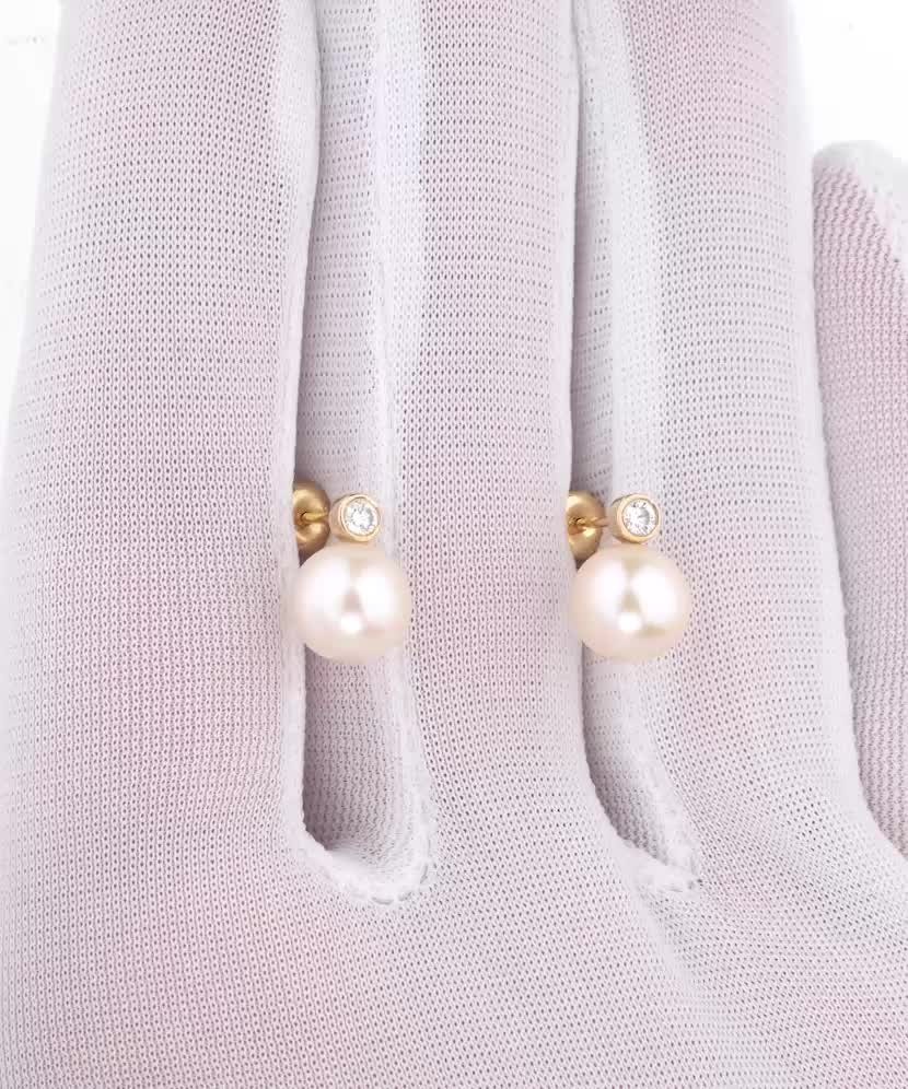 Geltono aukso auskarai su deimantais ir perlais