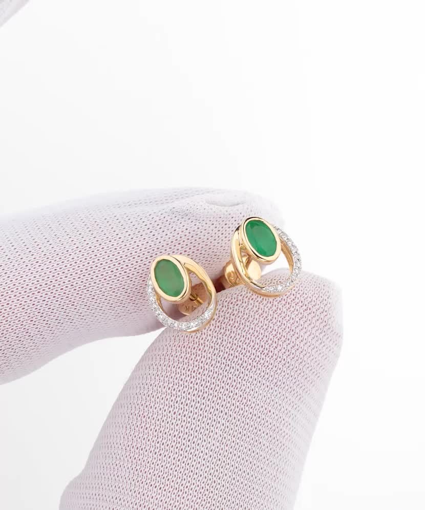 Geltono aukso auskarai su deimantais ir smaragdais