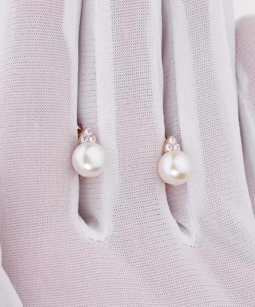 Auksiniai auskarai su perlais ir cirkoniais