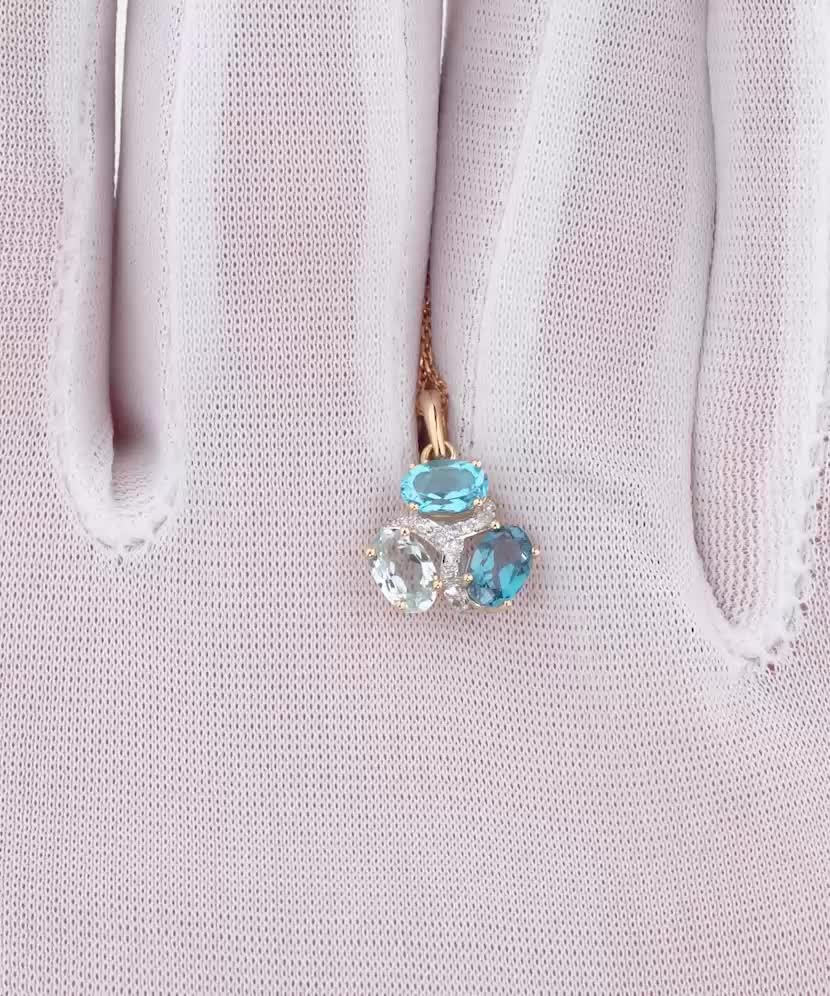 Geltono aukso pakabukas su London topazais, topazais ir deimantais