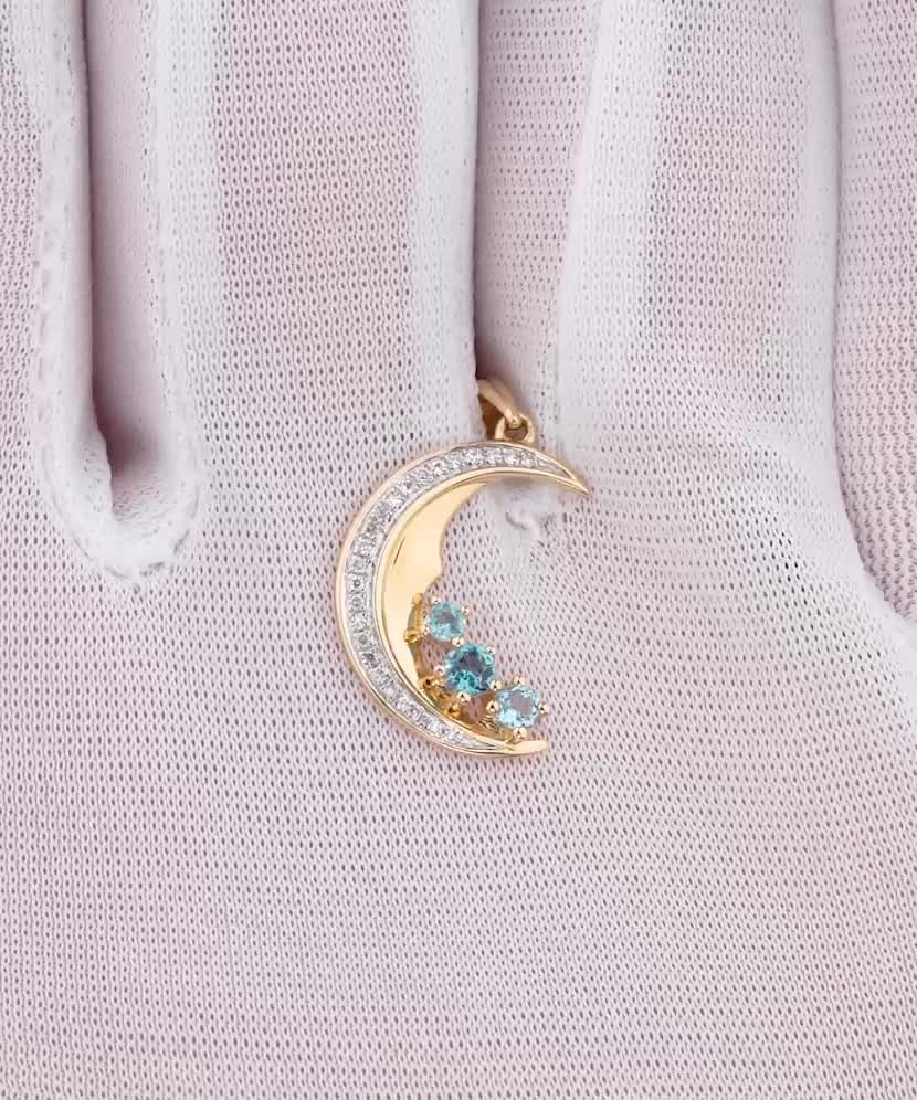 Geltono aukso pakabukas su London topazais, topazais ir deimantais "Mėnulis"