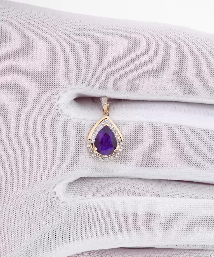 Geltono aukso pakabukas su ametistu ir deimantais