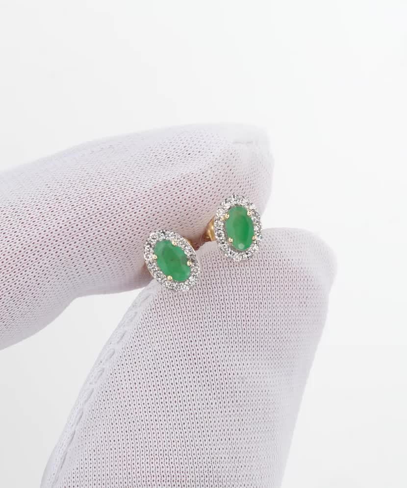 Geltono aukso auskarai su smaragdais ir demantais