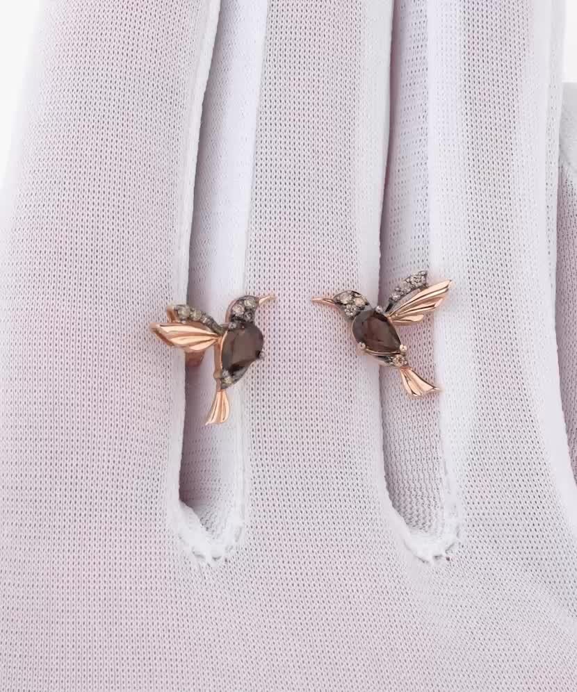 Auksiniai auskarai su dūminiu kvarcu ir demantais