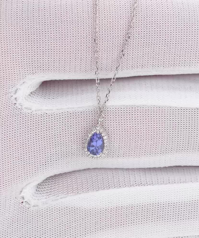 Balto aukso grandinėlė su tanzanito ir deimantų pakabuku