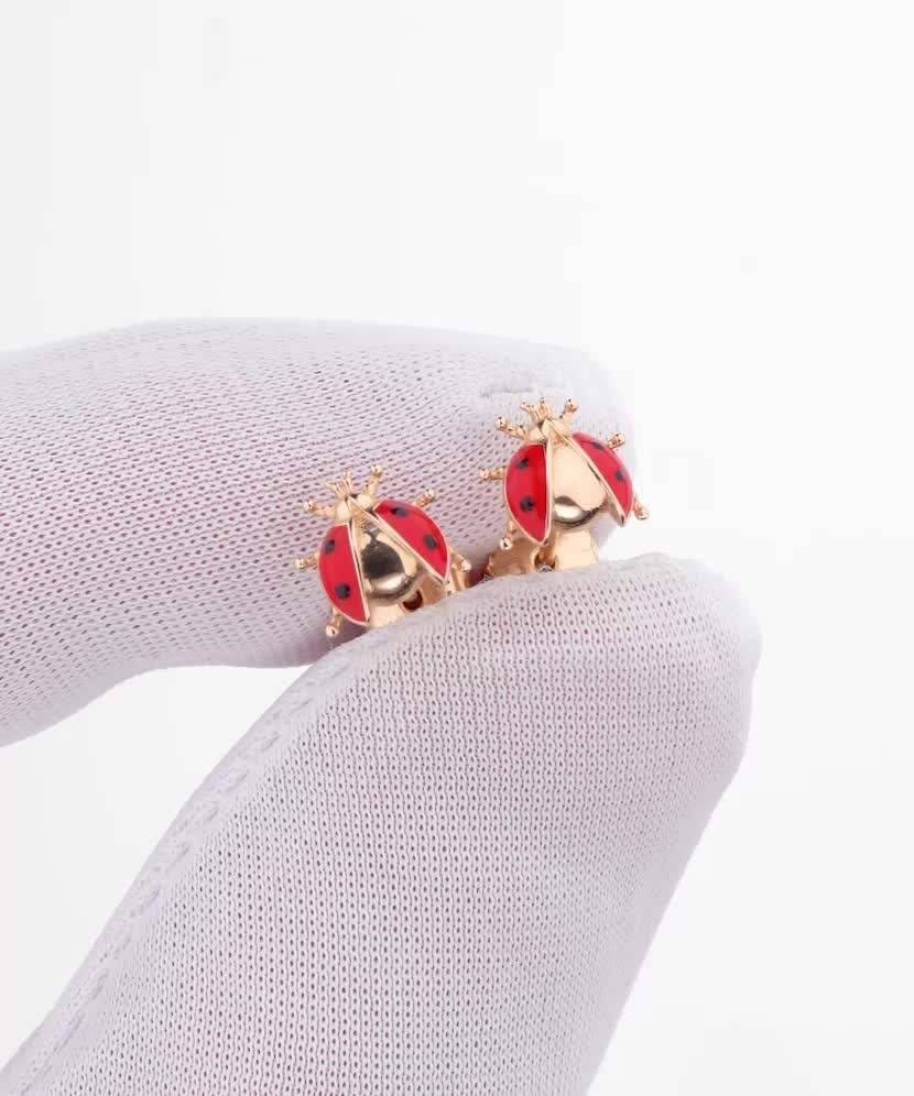 Auksiniai auskarai su emale "boružėlės"