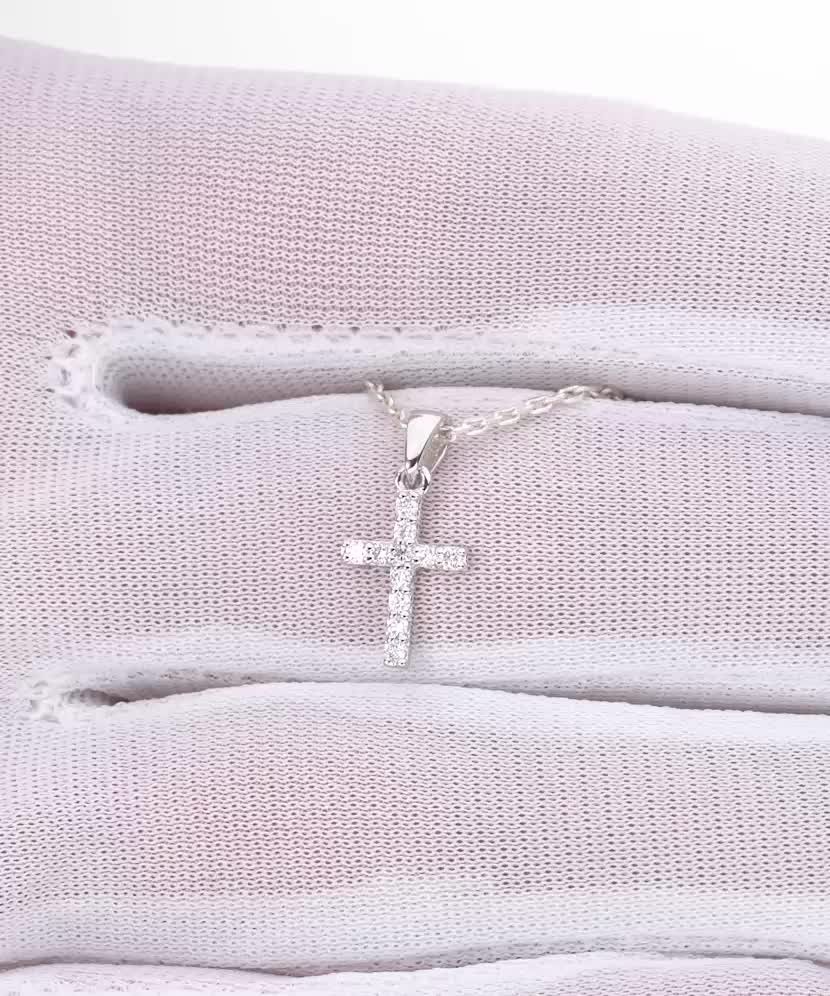 Balto aukso pakabukas su deimantu "Kryželis"