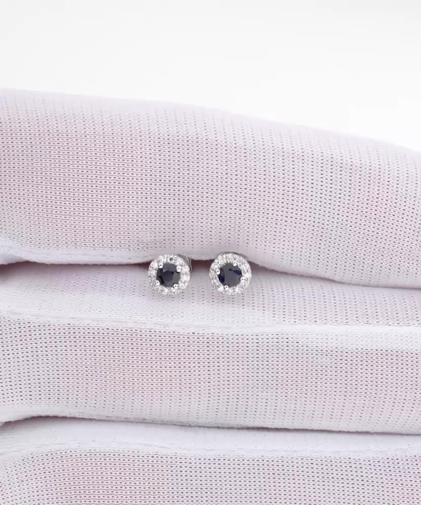 Balto aukso auskarai su safyrais ir deimantais