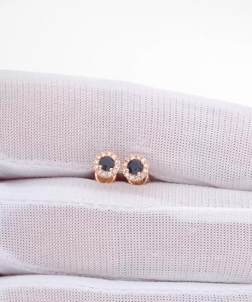 Auksiniai auskarai su safyrais ir deimantais