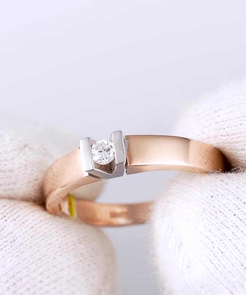 Auksinis žiedas su briliantu 0,08ct - Auksiniai Žiedai su brangakmeniais - Goldinga