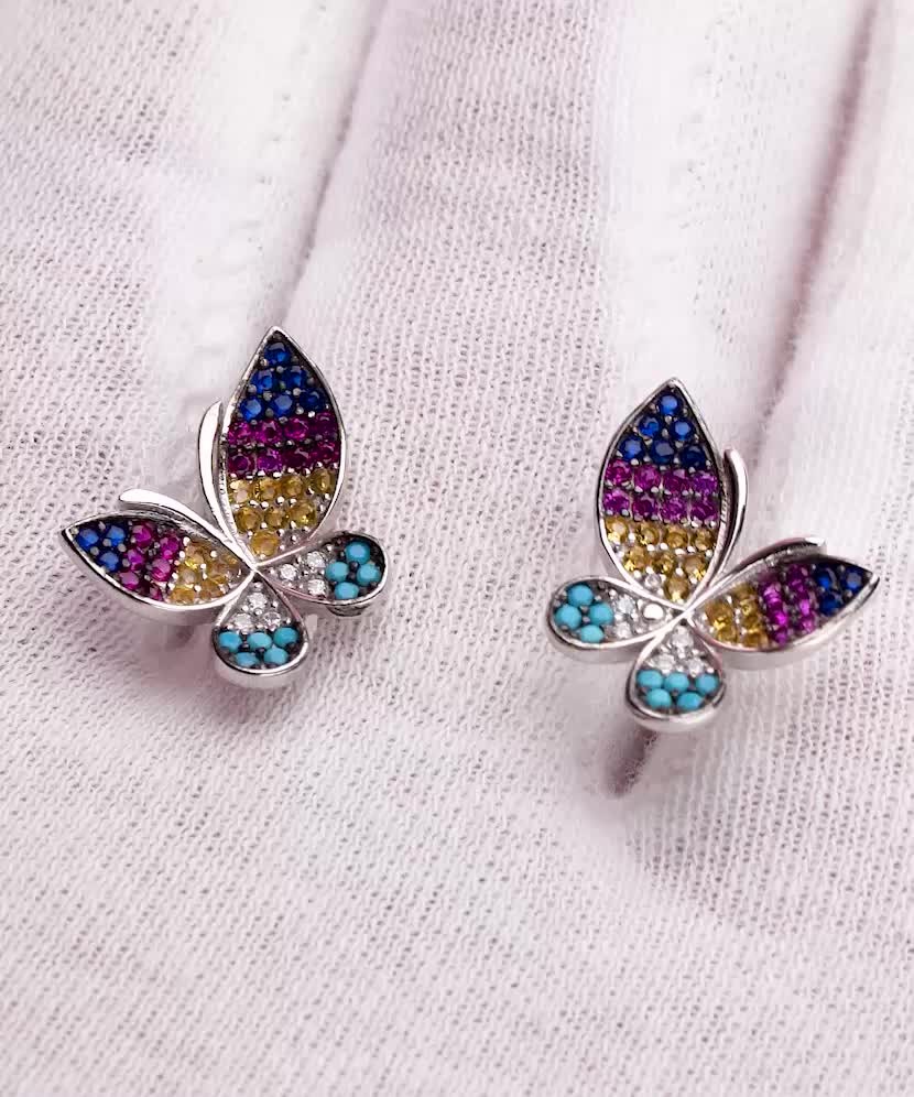 Sidabriniai auskarai su cirkoniais "Drugelis" - Sidabriniai auskarai - Goldinga