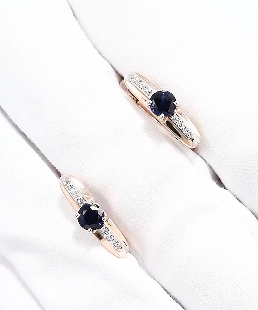 Auksiniai auskarai su korundais ir cirkoniais  - Goldinga