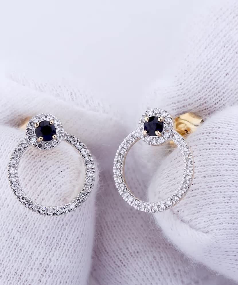 Geltono aukso auskarai su safyrais ir deimantais - Auksiniai Auskarai su brangakmeniais - Goldinga