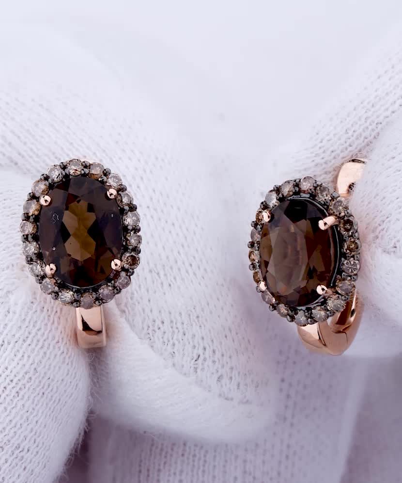 Auksiniai auskarai su briliantais ir dūminiais kvarcais  - Goldinga