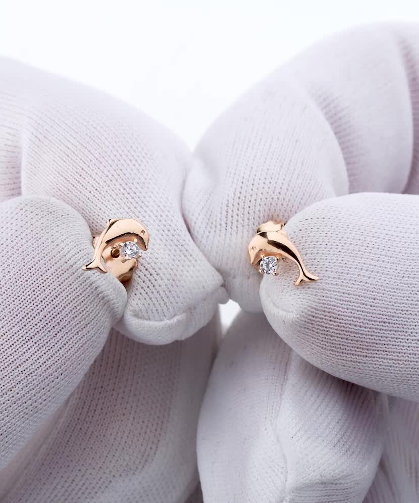 Auksiniai auskarai su cirkoniais "Delfinas" - Auksiniai auskarai - Goldinga