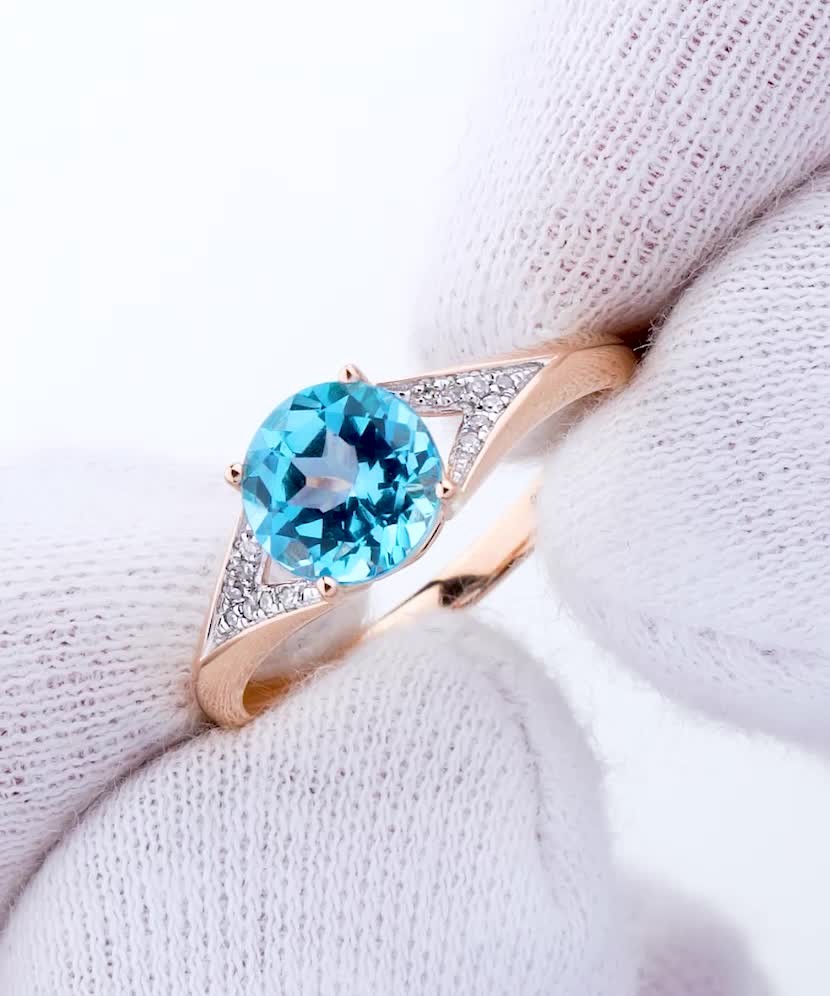 Auksinis žiedas su topazu ir deimantais  - Goldinga