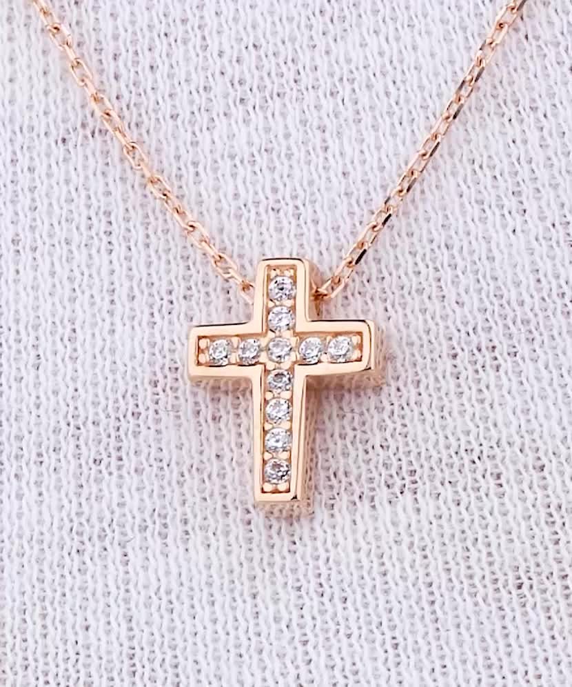 Auksinė grandinėlė su cirkonio pakabuku "Kryželis" - Auksinės grandinėlės su pakabukais - Goldinga