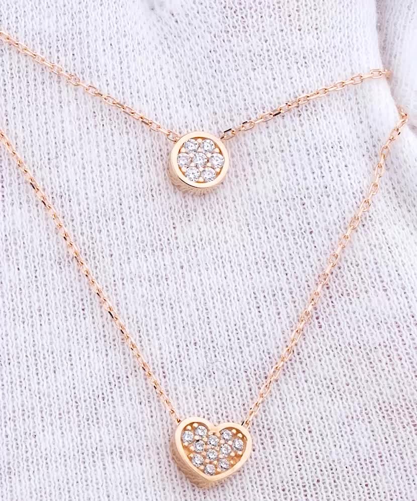 Auksinė dviguba grandinėlė su cirkonio pakabuku "Širdelė"  - Goldinga