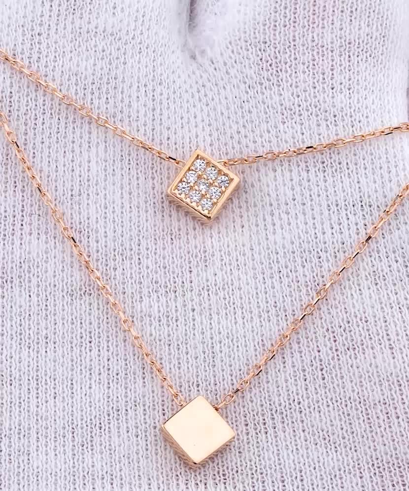 Auksinė dviguba grandinėlė su cirkonio pakabuku  - Goldinga