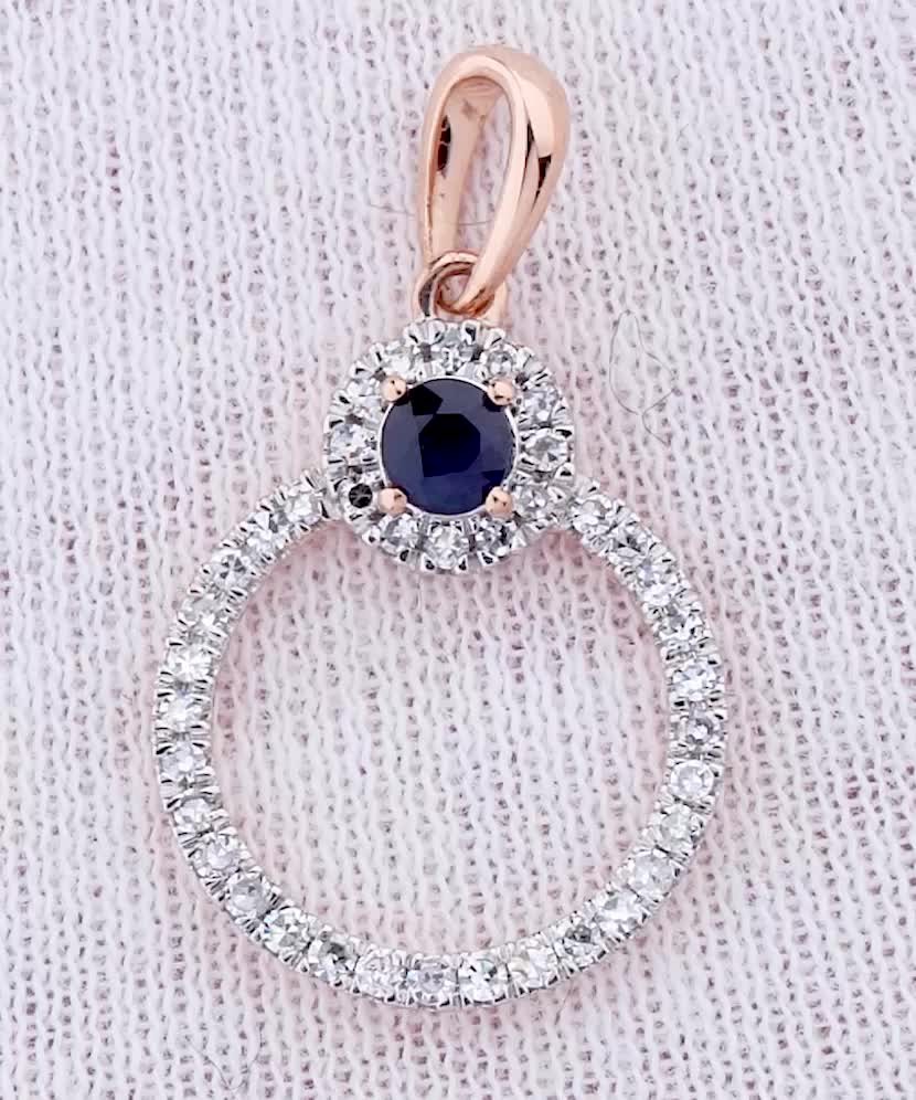 Auksinis pakabukas su safyru ir deimantais  - Goldinga