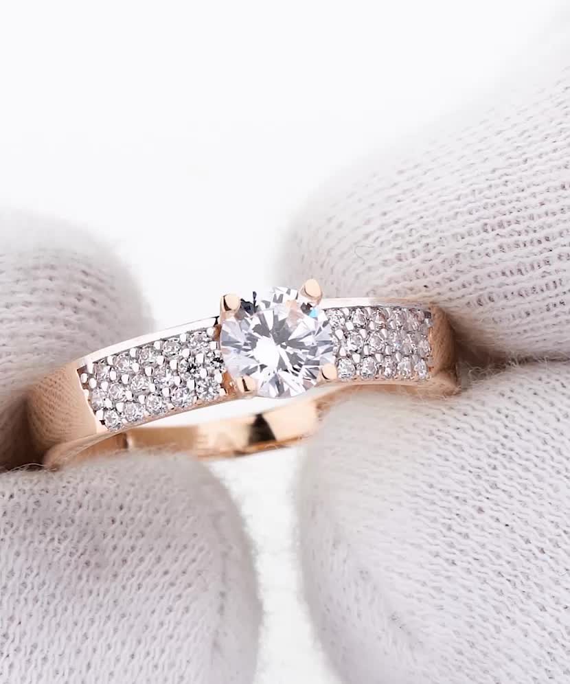 Auksinis žiedas su cirkoniais - Auksiniai žiedai - Goldinga