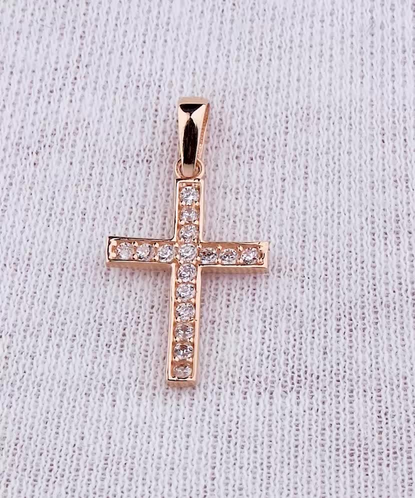 Auksinis pakabukas su cirkoniais "Kryželis" - Auksiniai pakabukai - Goldinga