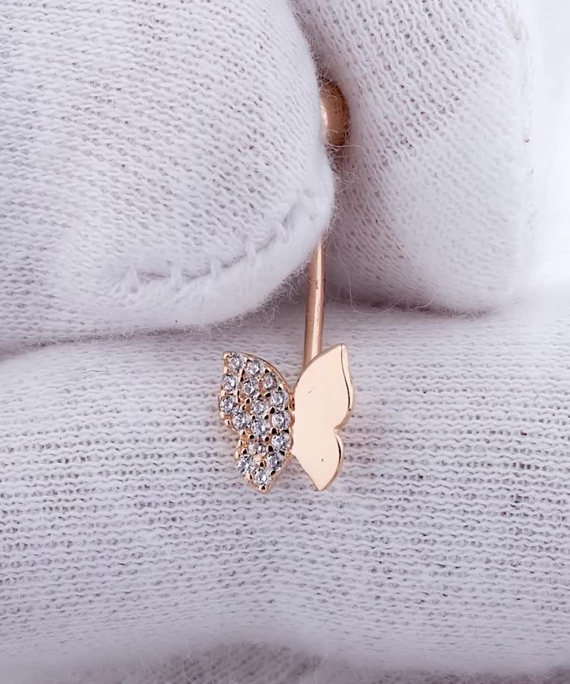 Auksinis auskaras į bambą su cirkoniais "Drugelis" - Vasaros kolekcija - Goldinga