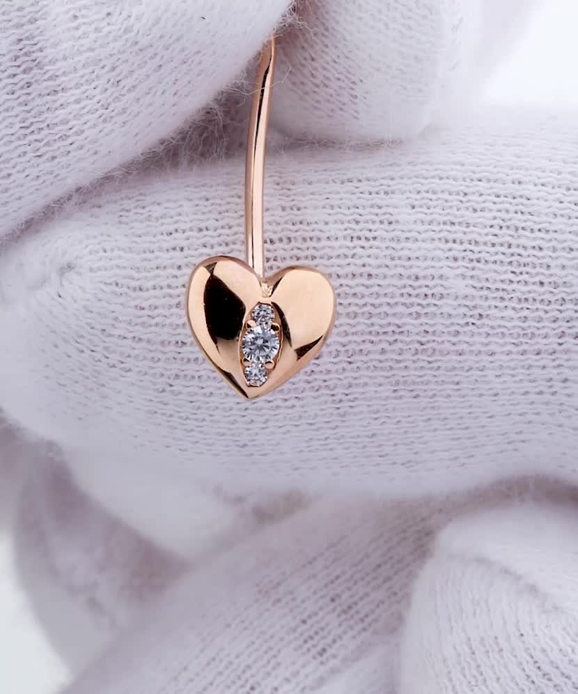 Auksinis auskaras į bambą su cirkoniais "Širdelė" - Auskarai į bambą ir nosį - Goldinga