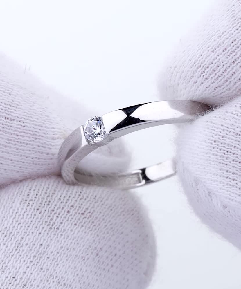 Balto aukso žiedas su cirkoniu - Auksiniai žiedai - Goldinga