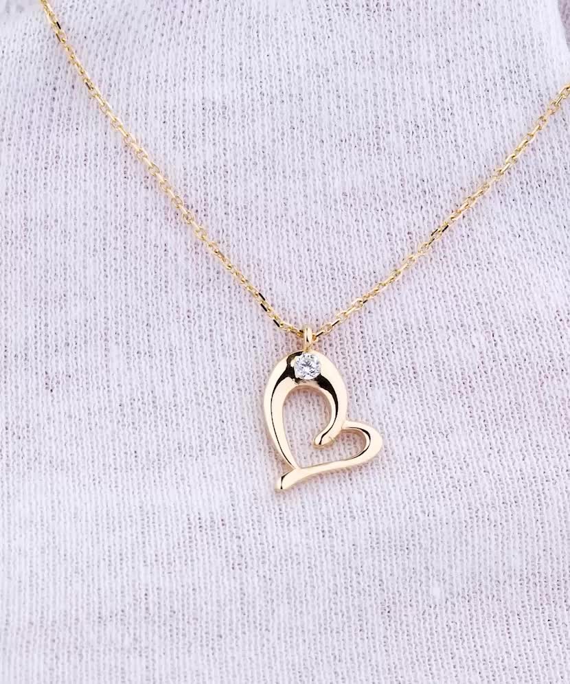 Geltono aukso Grandinėlė Su Cirkonio Pakabuku "Širdelė" - Auksinės grandinėlės su pakabukais - Goldinga