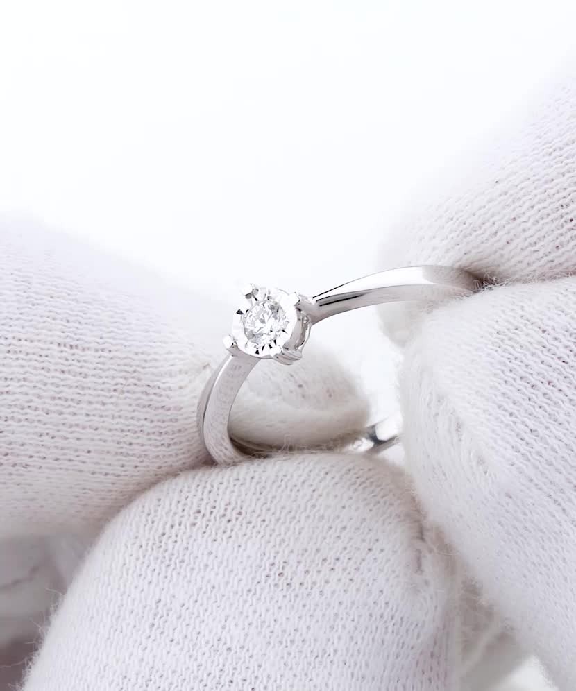 Balto aukso žiedas su briliantais - Auksiniai Žiedai su brangakmeniais - Goldinga