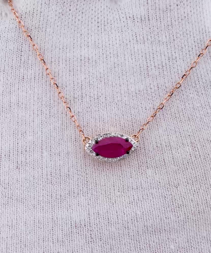 Auksinė grandinėlė su rubinų ir deimantų pakabuku - Auksinės grandinėlės su pakabukais - Goldinga