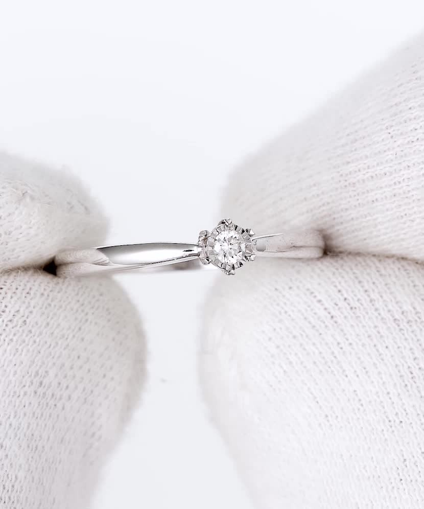 Balto aukso žiedas su briliantu - Auksiniai Žiedai su brangakmeniais - Goldinga