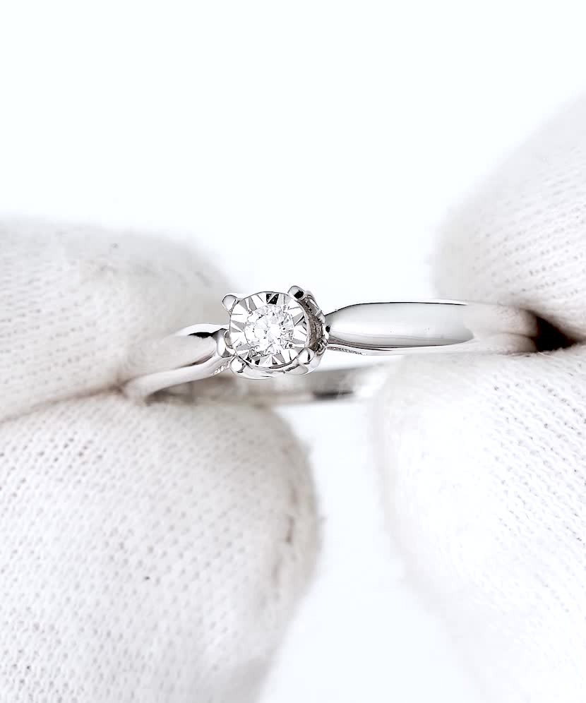 Balto aukso žiedas su briliantu - Auksiniai Žiedai su brangakmeniais - Goldinga