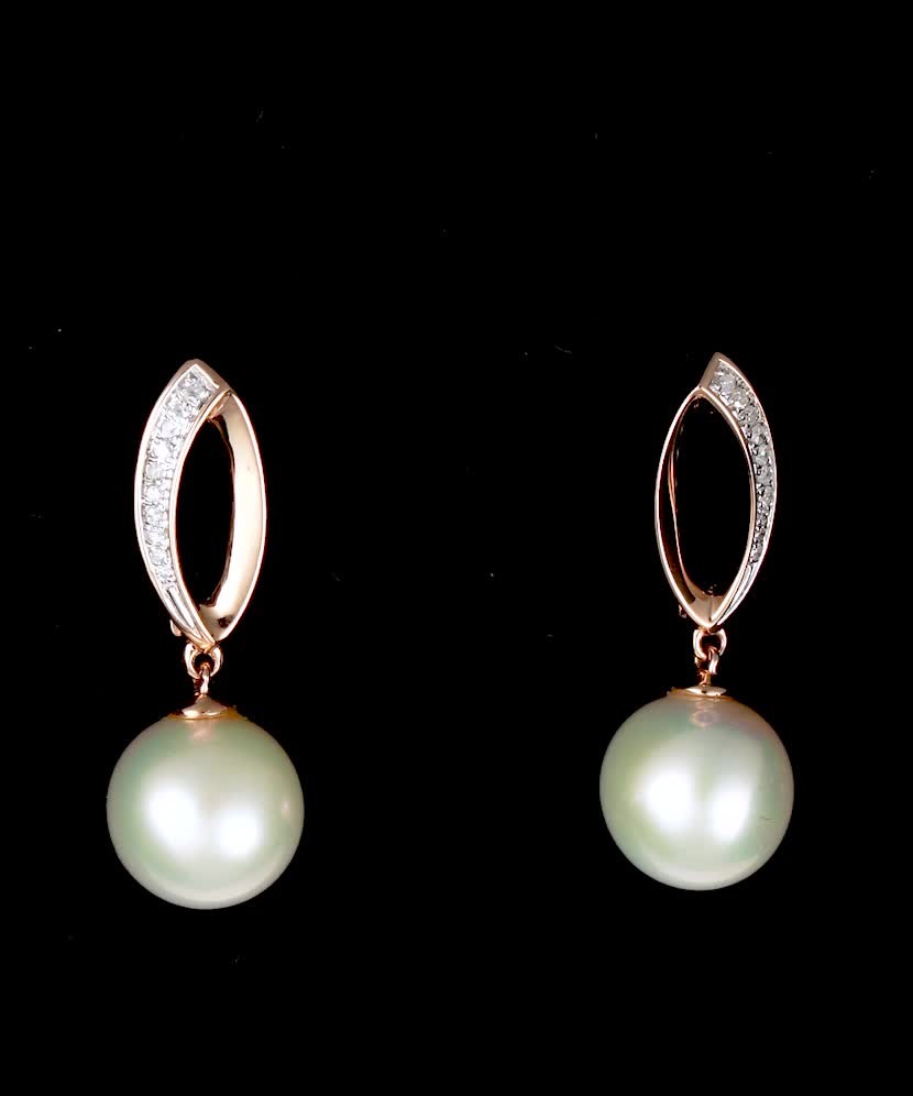 Auksiniai auskarai su perlais ir deimantais  - Goldinga