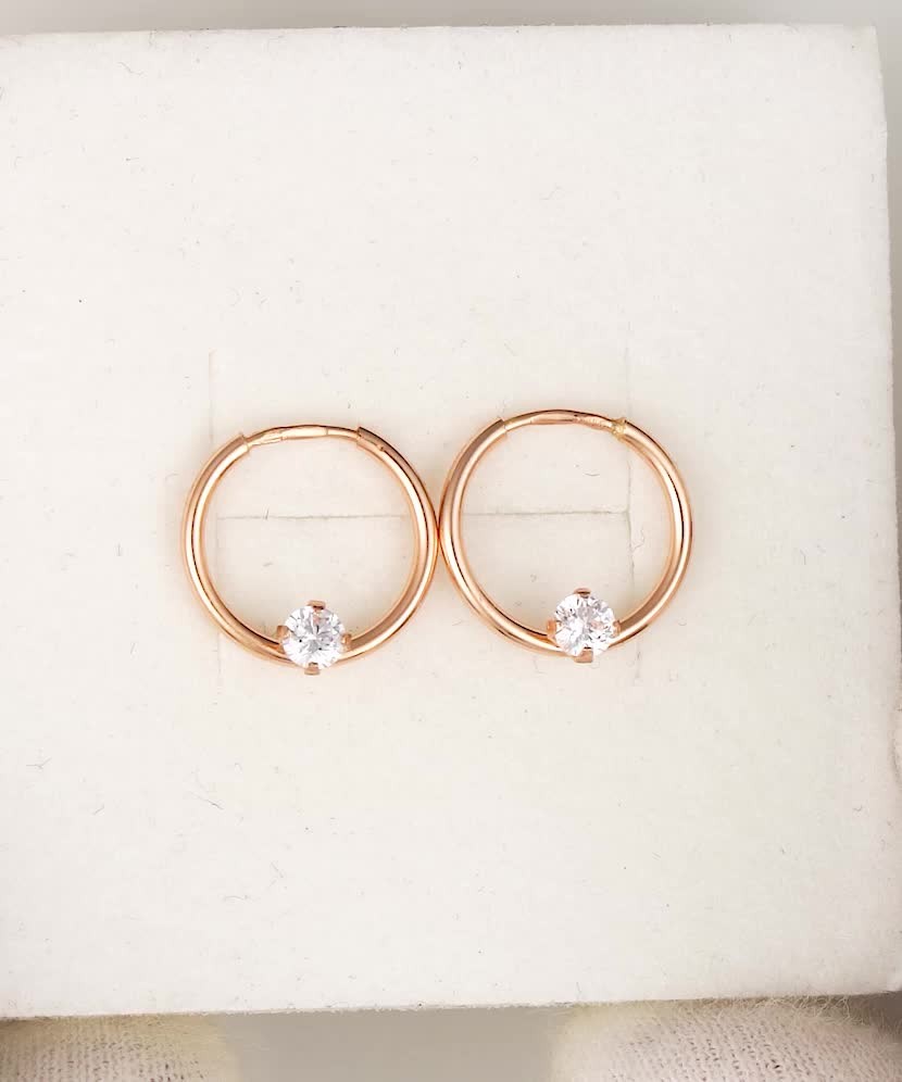 Auksiniai auskarai rinkutės su cirkoniu 12mm - Auksiniai auskarai - Goldinga