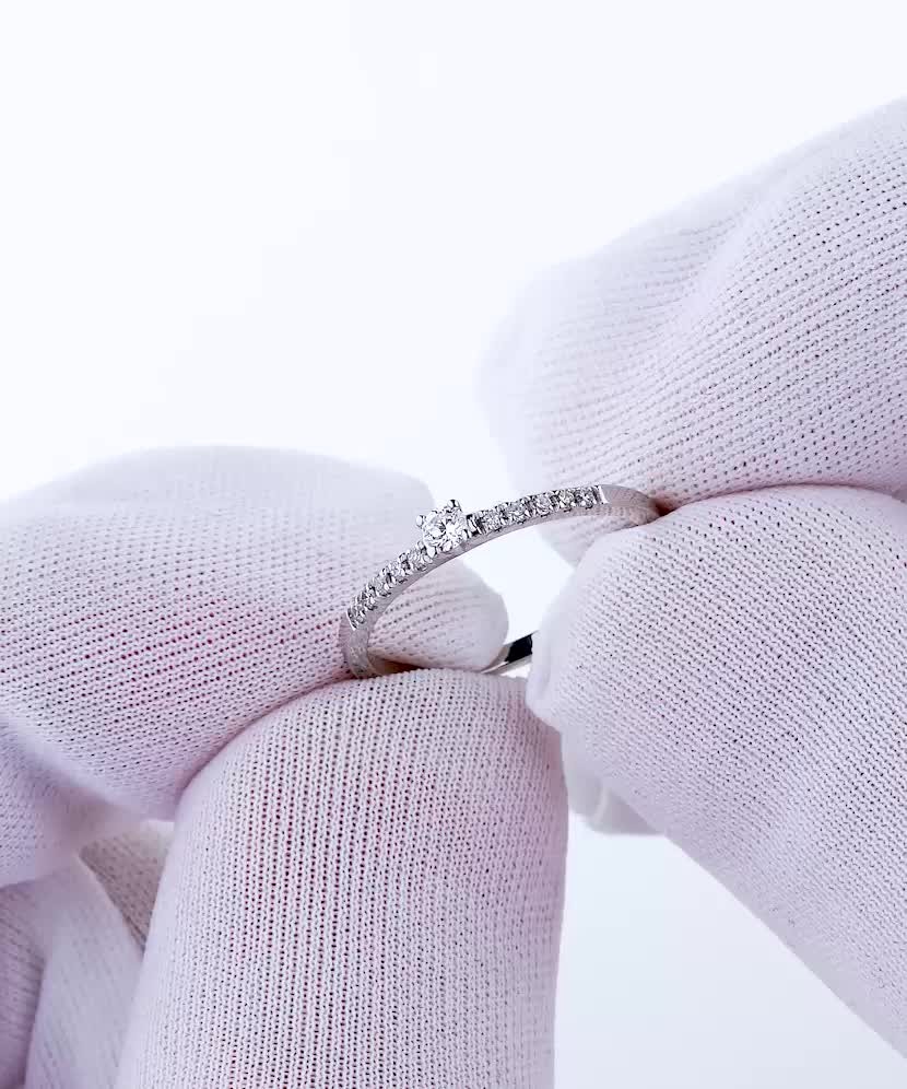 Balto aukso žiedas su deimantu - Auksiniai Žiedai su brangakmeniais - Goldinga