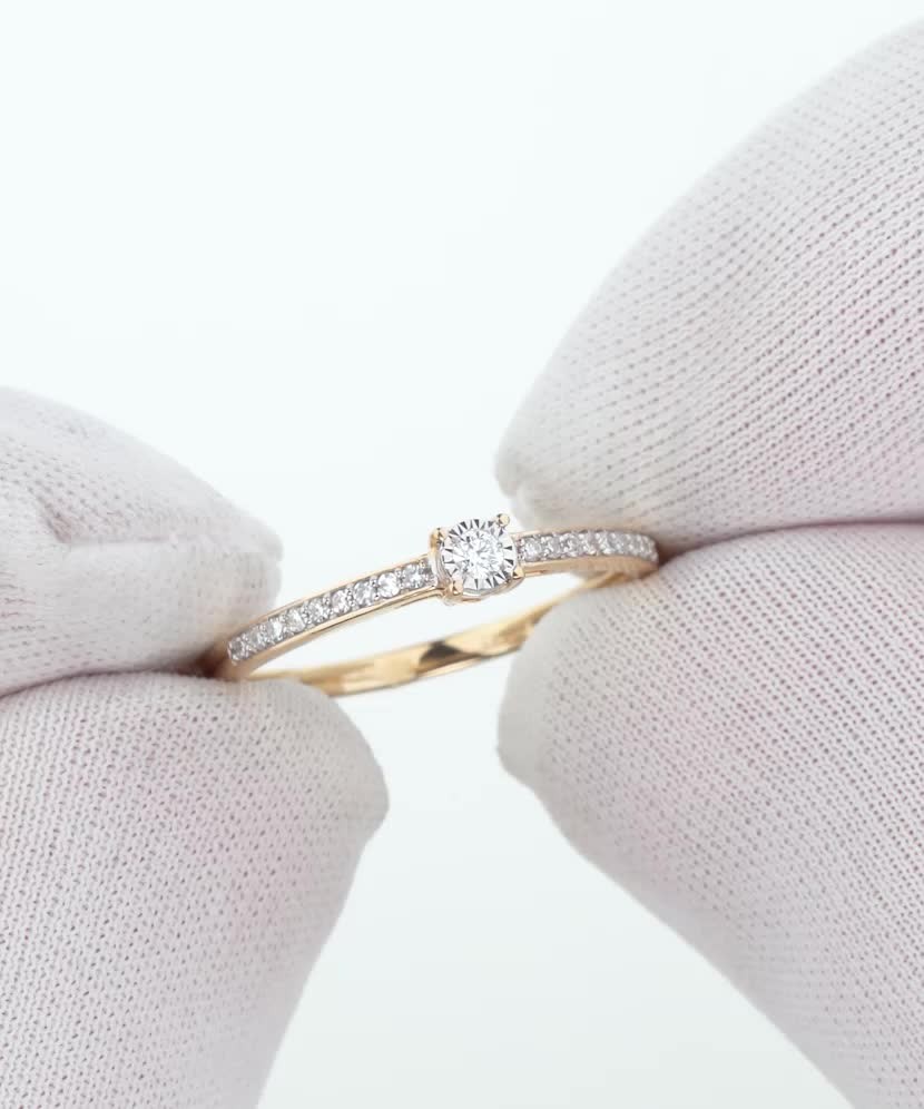 Geltono aukso žiedas su deimantais - Auksiniai Žiedai su brangakmeniais - Goldinga